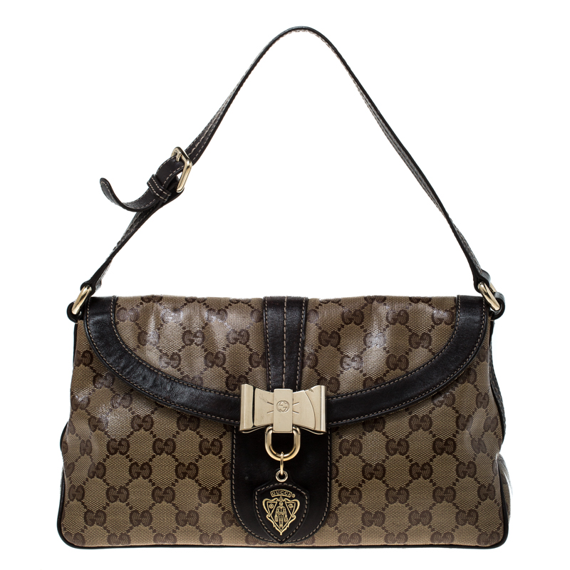 Image of Gucci Beige/Brown GG Crystal Canvas and Leather Small Duchessa Shoulder Bag