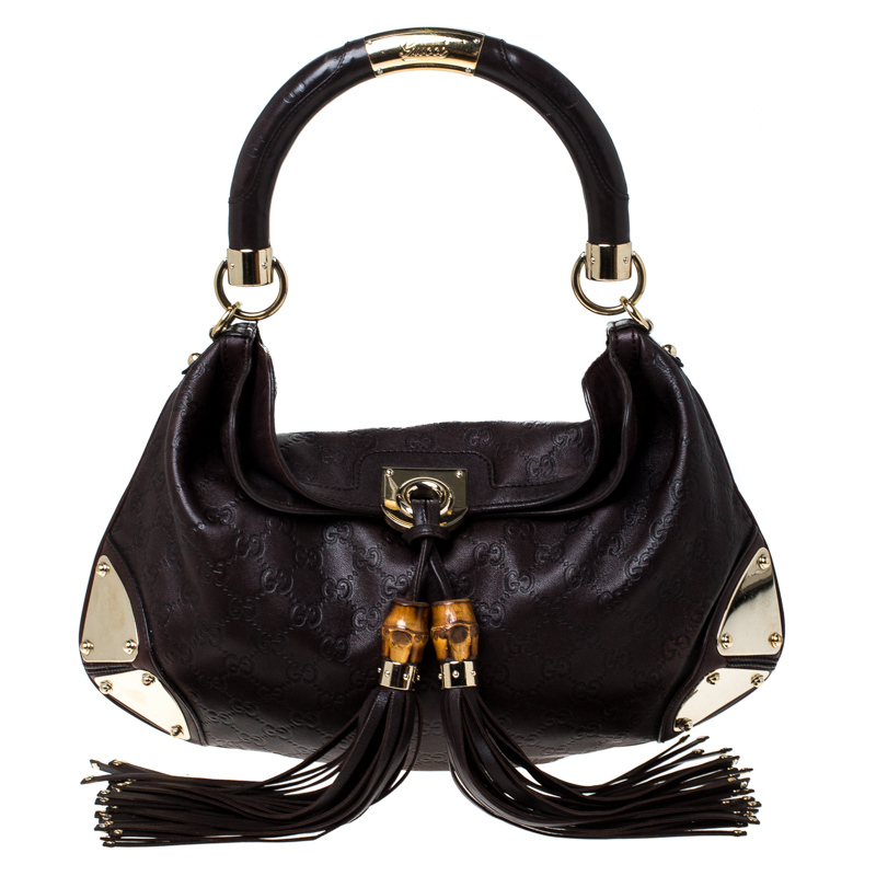 Image of Gucci Brown Guccissima Leather Small Indy Top Handle Hobo Bag