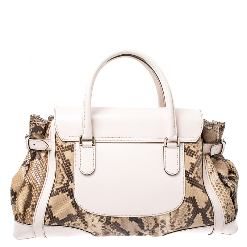 Gucci Beige/Brown Python And Leather Large Queen Satchel
