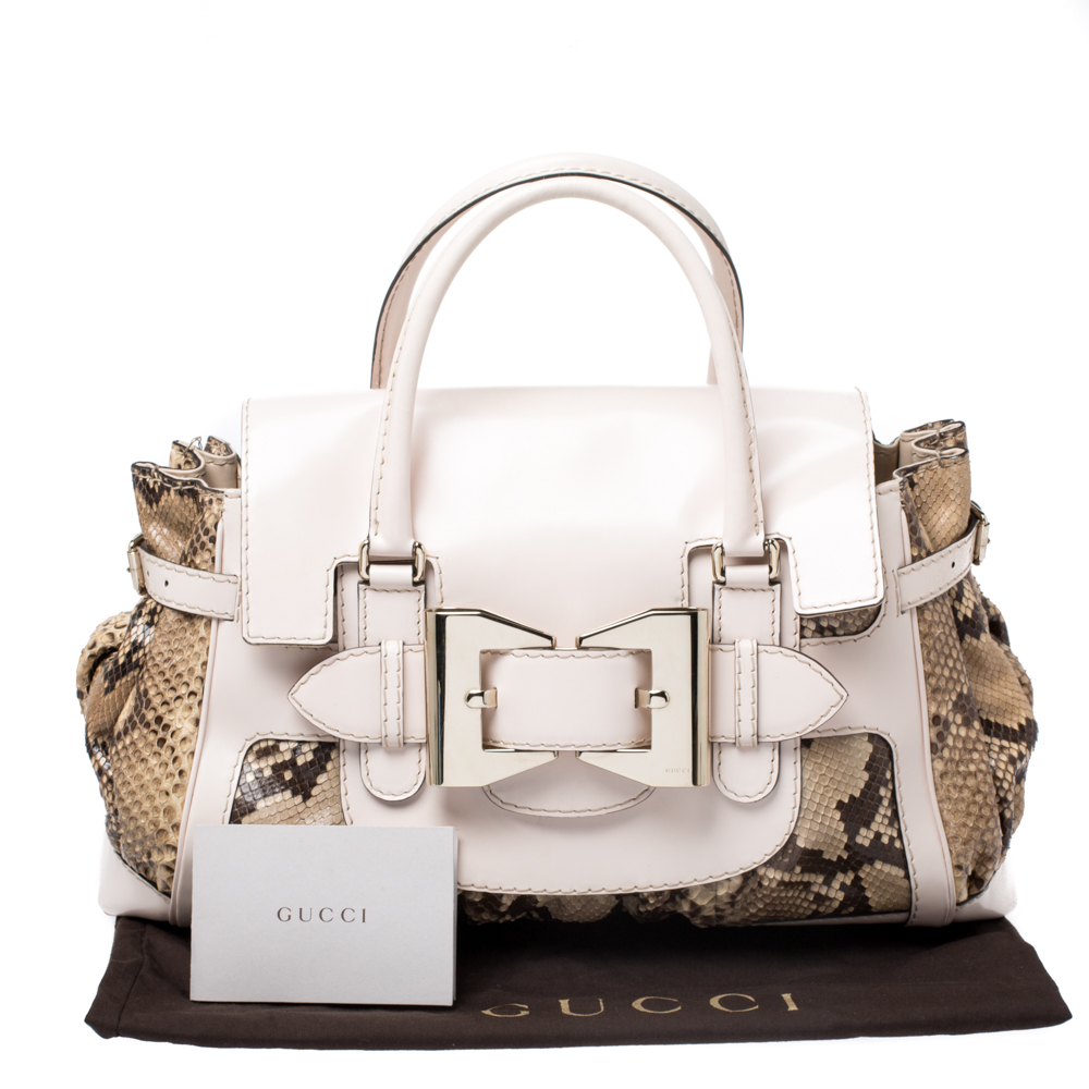 Gucci Beige/Brown Python And Leather Large Queen Satchel