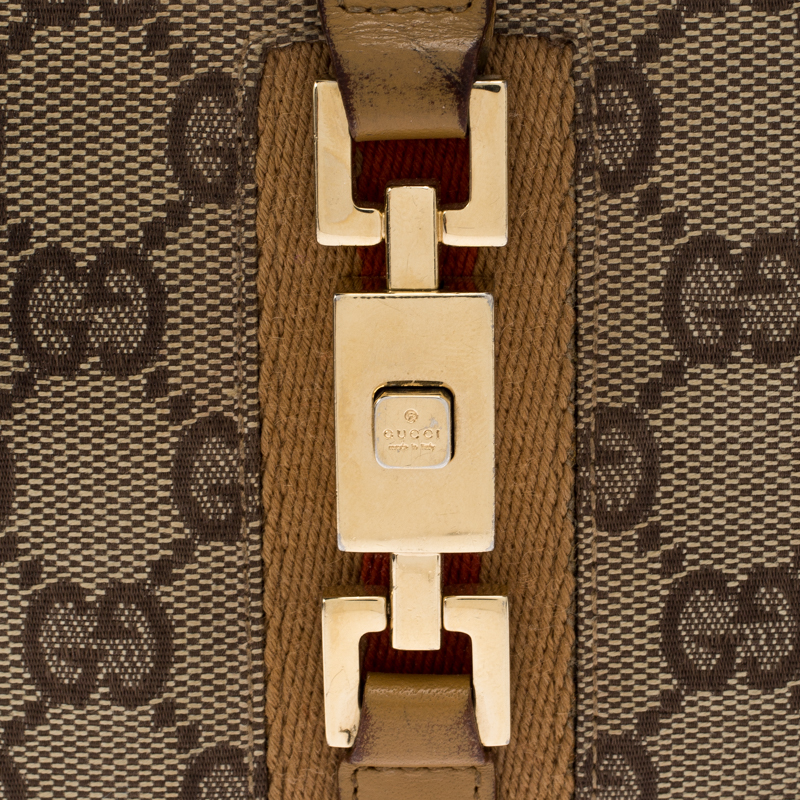 Gucci Tan/Beige GG Canvas And Leather Jackie Compact Wallet