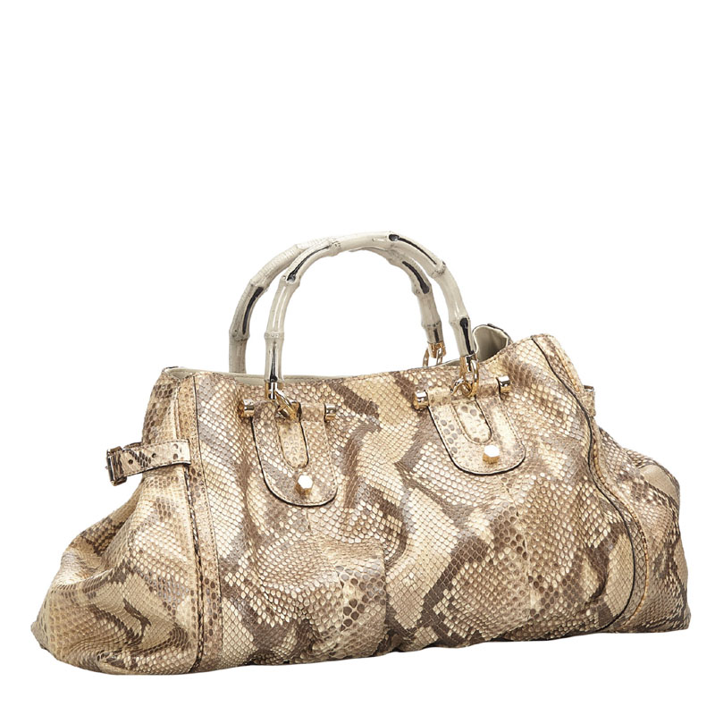 

Gucci Brown Python Pop Leather Bamboo Top Handle Bag