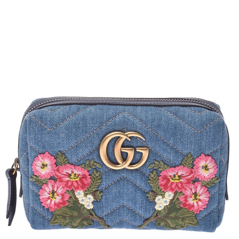 Gucci Blue GG Denim Marmont Rose Pouch