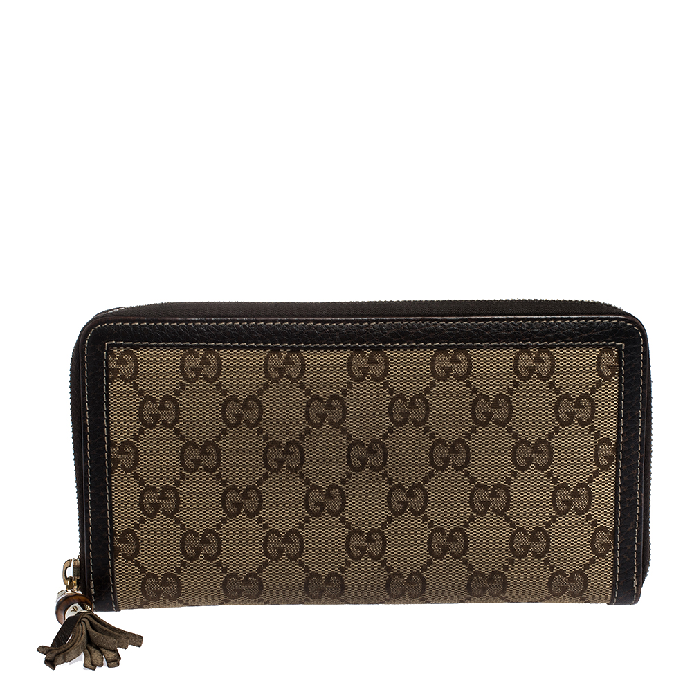 Image of Gucci Beige GG Canvas and Leather Continental Zip Around Wallet