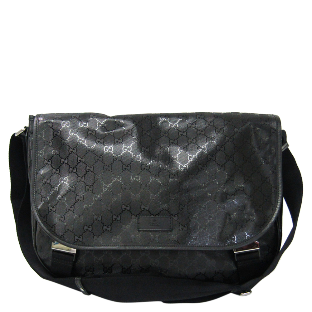 Image of Gucci Black GG Imprime Canvas Messenger Bag