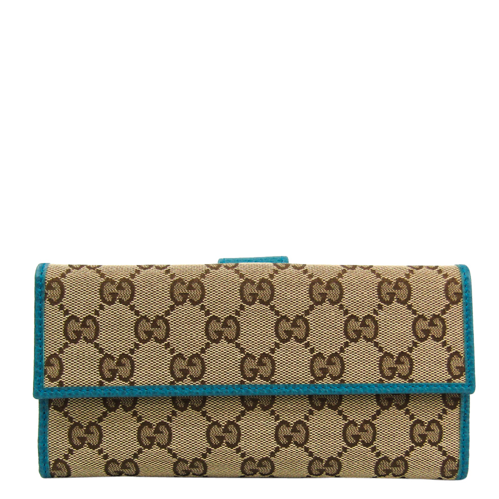 Image of Gucci Beige/Blue GG Canvas Leather Wallet