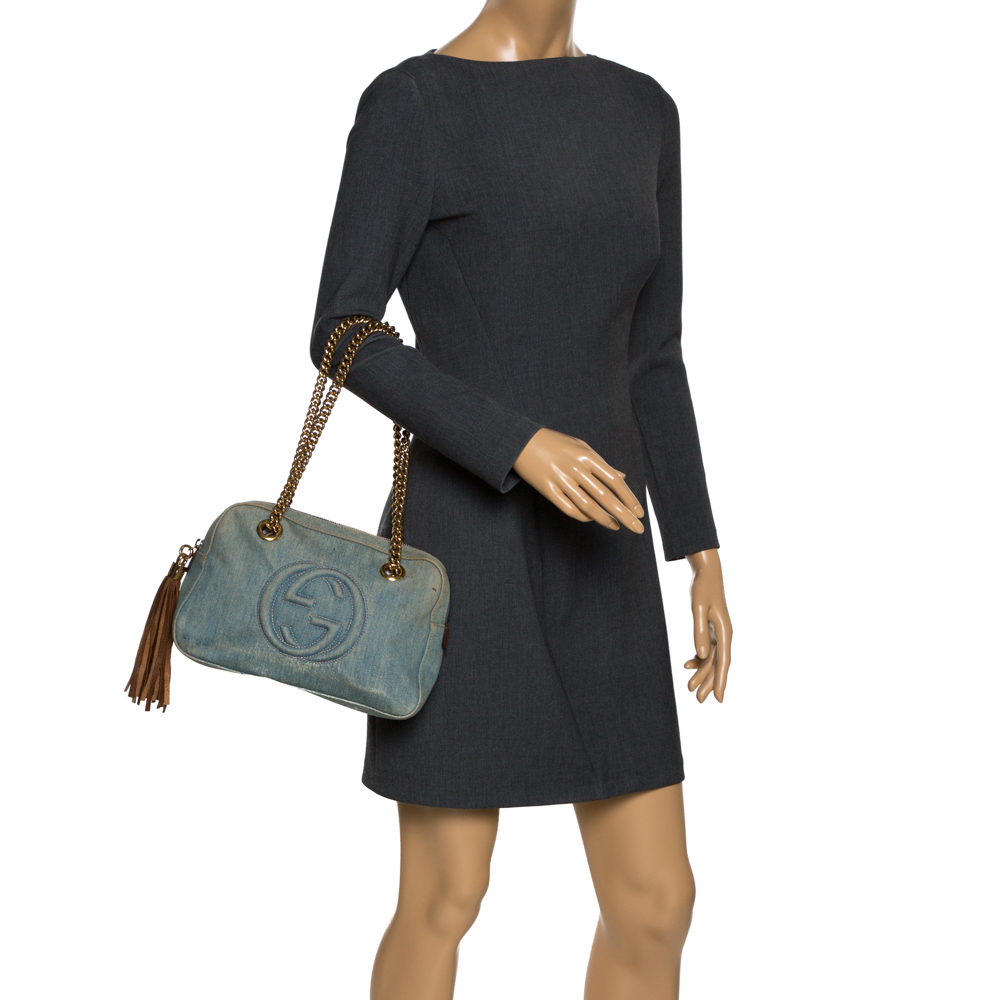 Gucci Blue Denim Medium Soho Chain Shoulder Bag
Gucci Blue Denim Medium Soho Chain Shoulder Bag