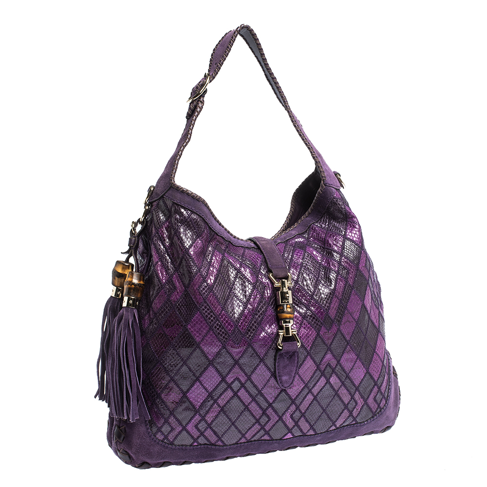 Gucci Purple Python And Suede Large New Jackie Hobo
