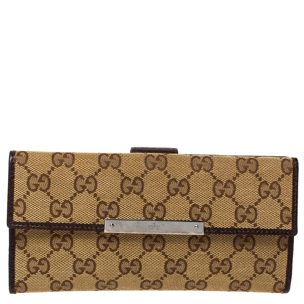 Image of Gucci Beige/Brown GG Canvas and Leather Continental Wallet