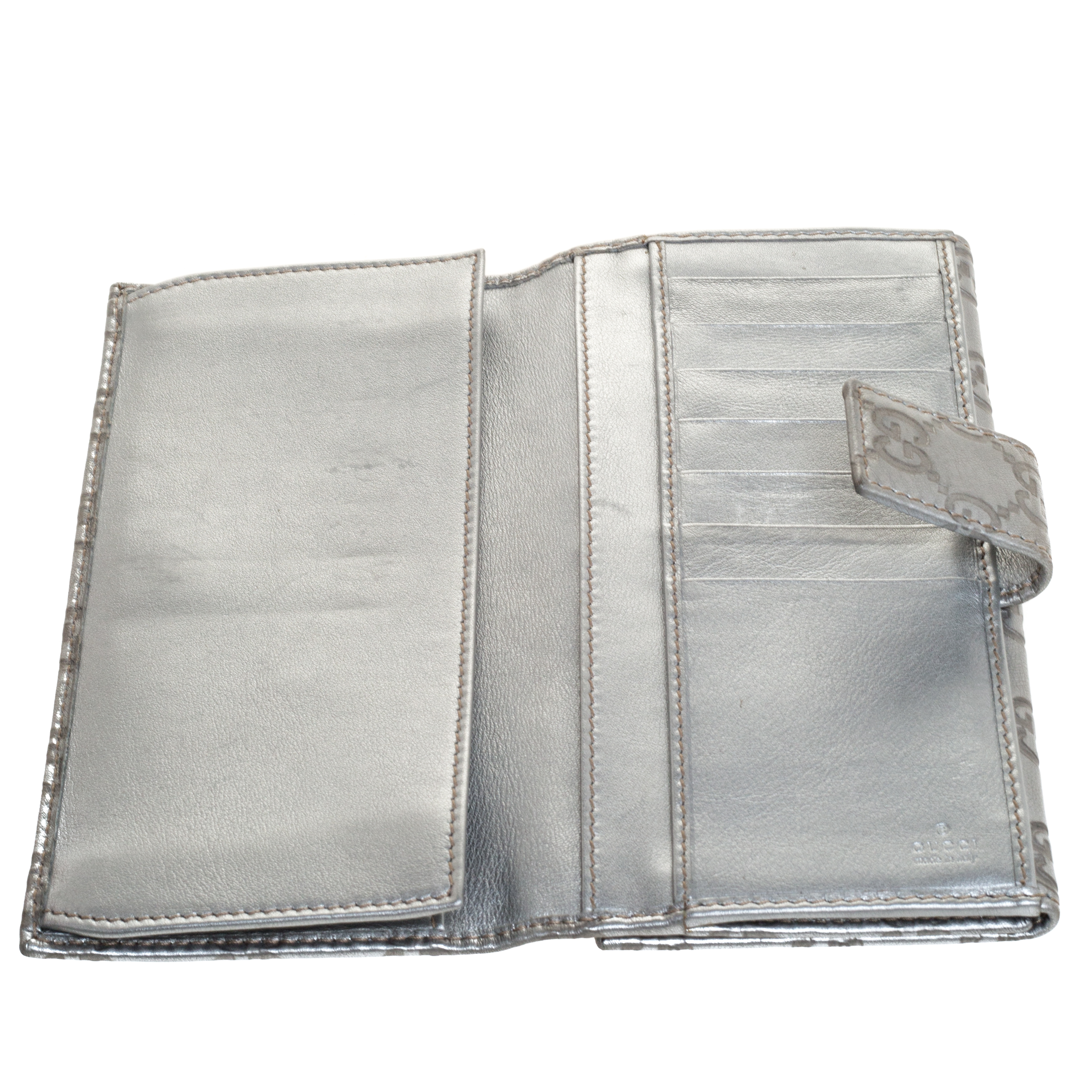 

Gucci Silver Guccissima Leather Interlocking G Continental Wallet, Grey