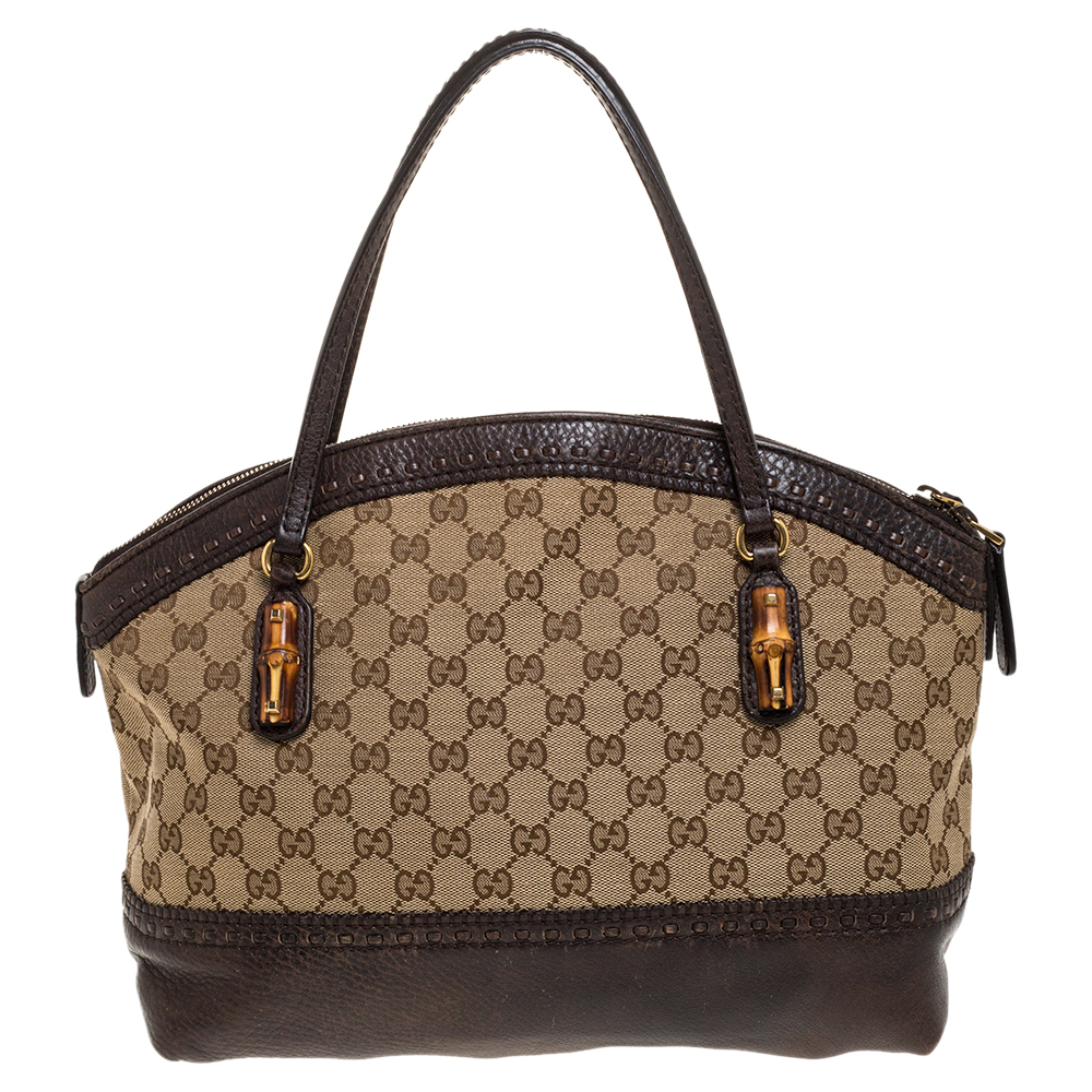 Image of Gucci Beige/Brown GG Canvas and Leather Laidback Crafty Satchel