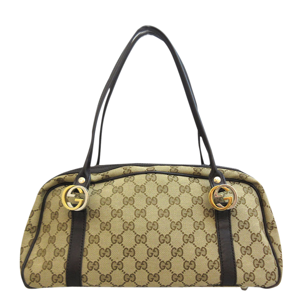 Image of Gucci Beige/Brown GG Canvas Twin Satchel Bag