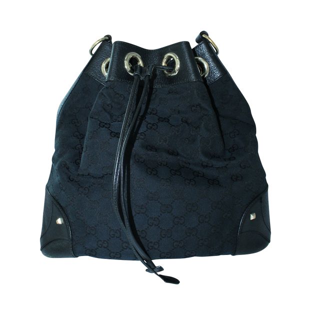 Gucci Black Canvas Leather Drawstring Shoulder Bag