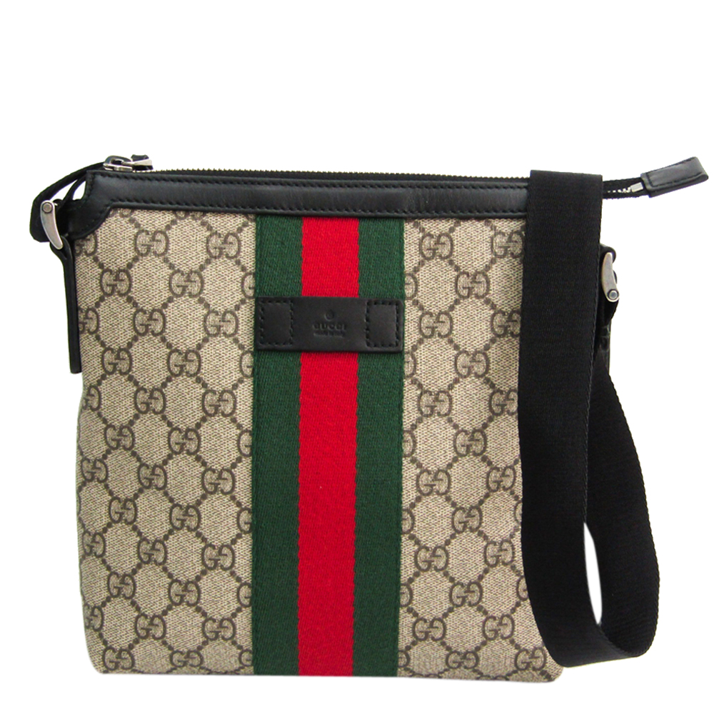 Image of Gucci Beige/Brown GG Supreme Canvas Flat Messenger Bag