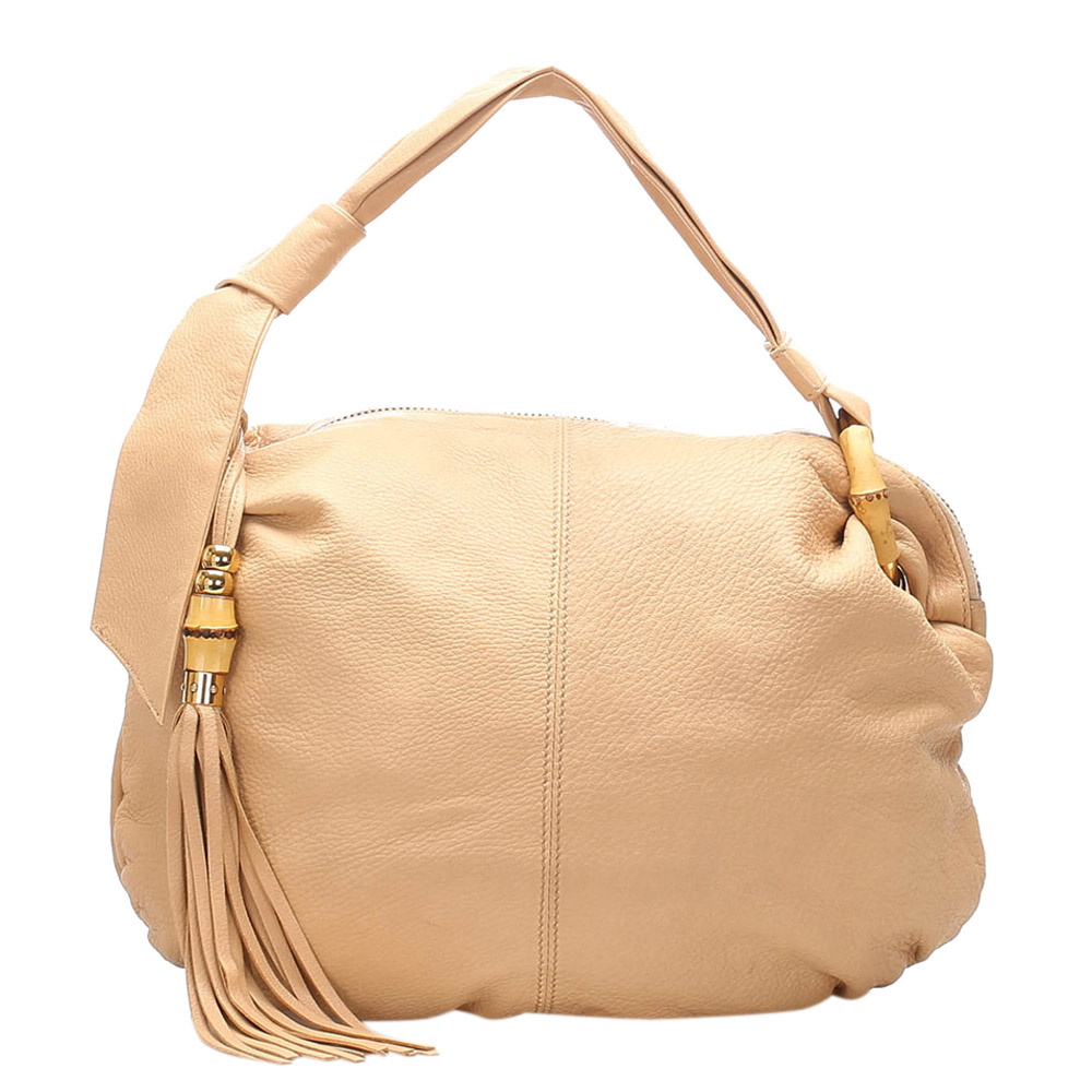 Image of Gucci Brown Leather Bamboo Jungle Hobo Bag