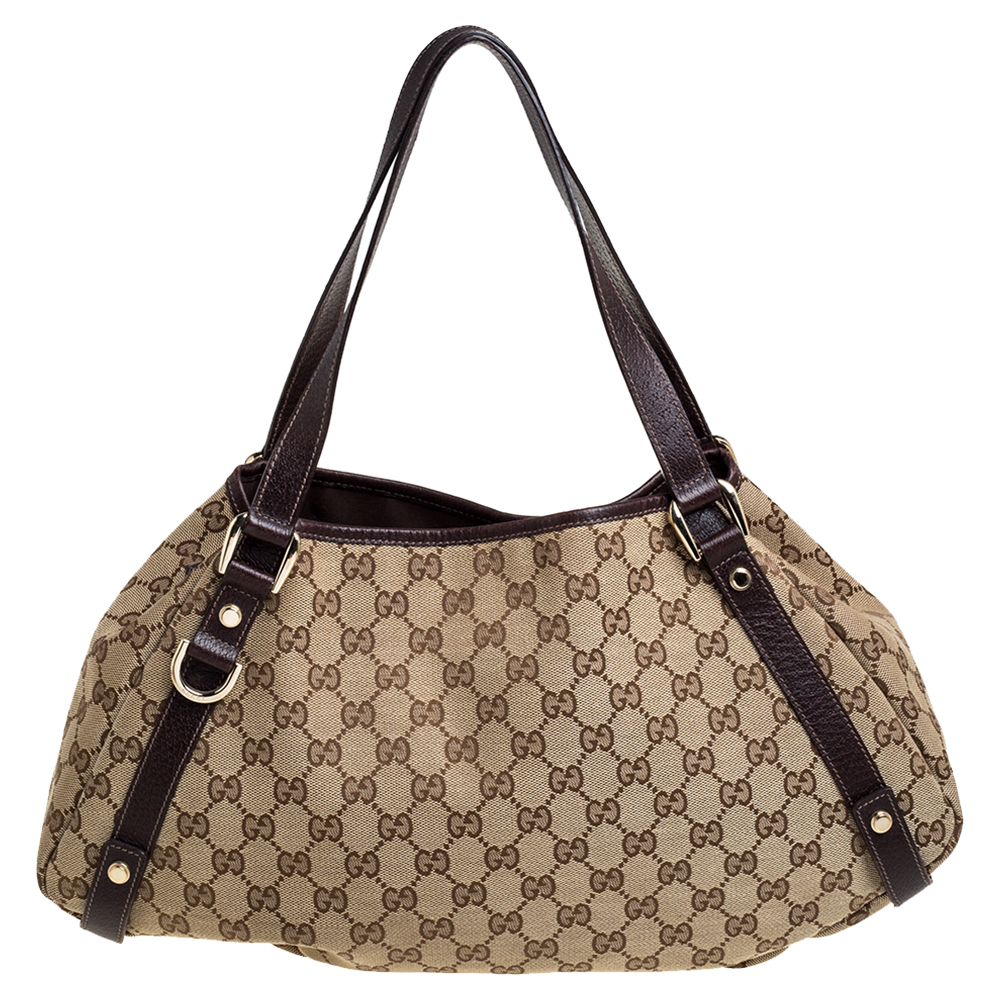 Image of Gucci Beige/Brown GG Canvas and Leather Medium Abbey Shoulder Bag