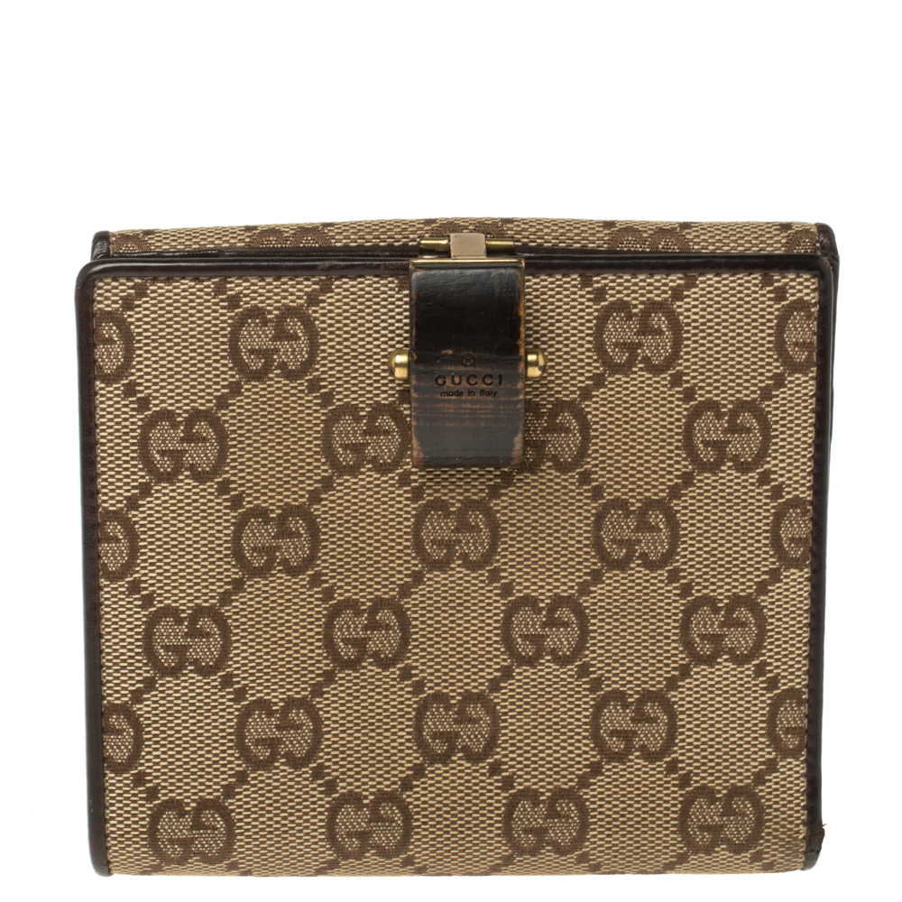 Image of Gucci Beige/Brown GG Canvas and Leather French Flap Wallet