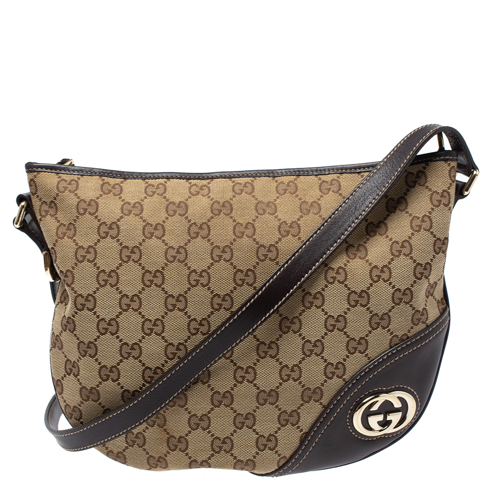 Image of Gucci Dark Brown/Beige GG Canvas and Leather Britt Messenger Bag