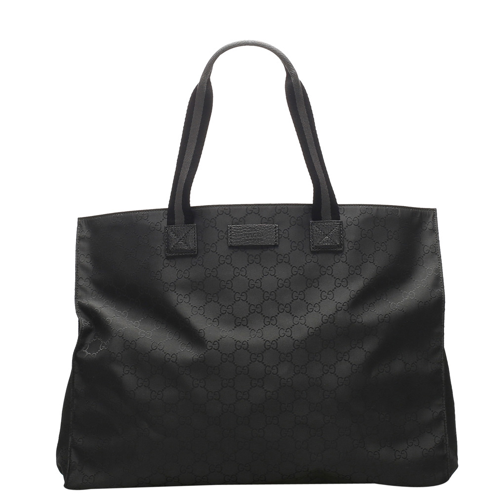 Gucci Black Nylon GG Canvas Web Tote Bag