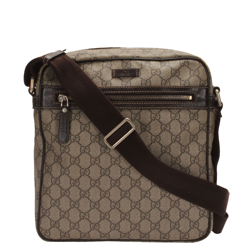Image of Gucci Beige/Ebony GG Supreme Canvas Flat Messenger Bag
