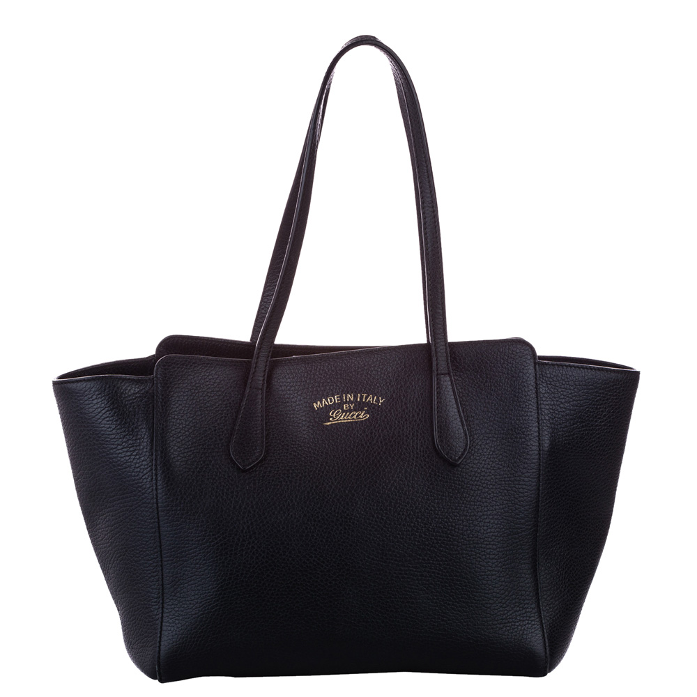 Image of Gucci Black Leather Swing Tote Bag