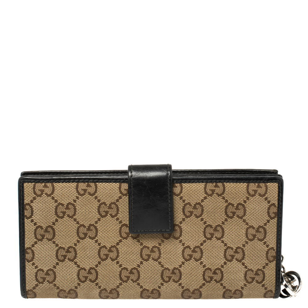 Image of Gucci Beige/Black GG Canvas and Leather Continental Wallet