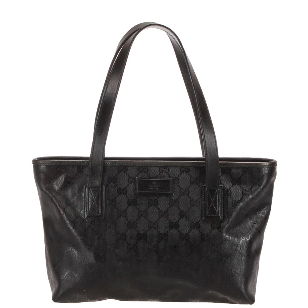Gucci Black Leather GG Imprime Tote Bag