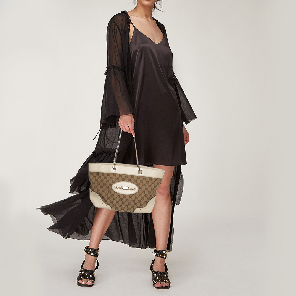 Gucci Beige/Cream GG Canvas and Leather Medium Punch Tote
Gucci Beige/Cream GG Canvas and Leather Medium Punch Tote