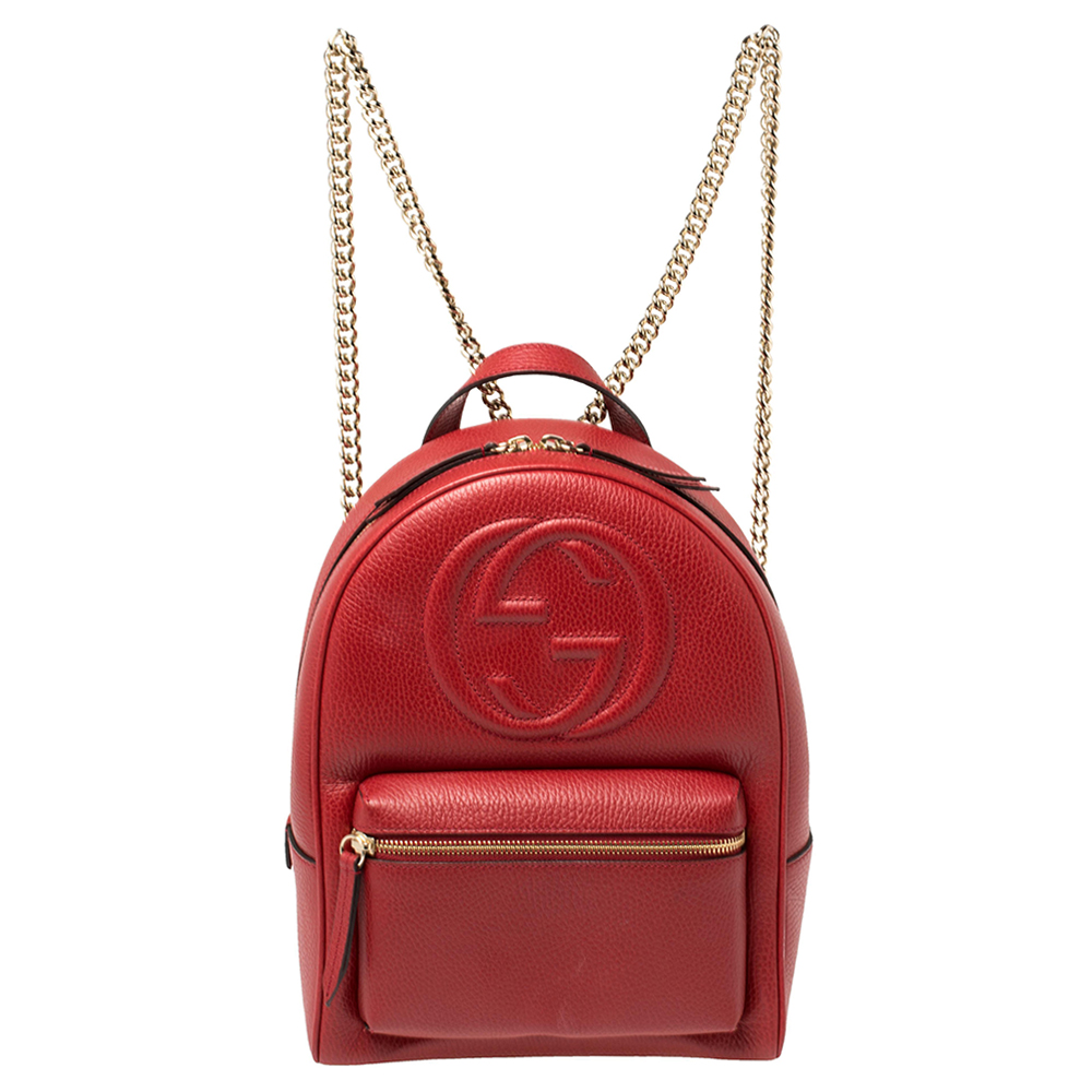 Gucci Red Leather Soho Chain Backpack