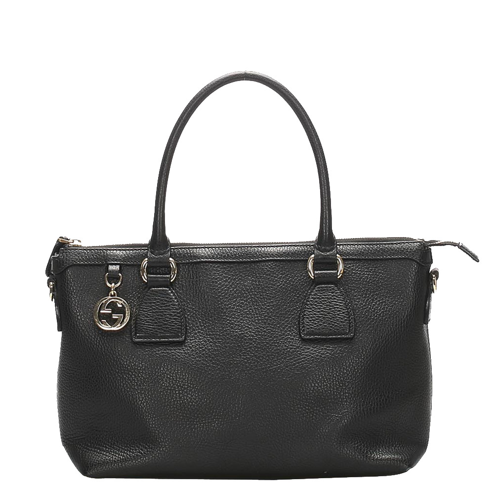 Gucci black leather charmy satchel bag