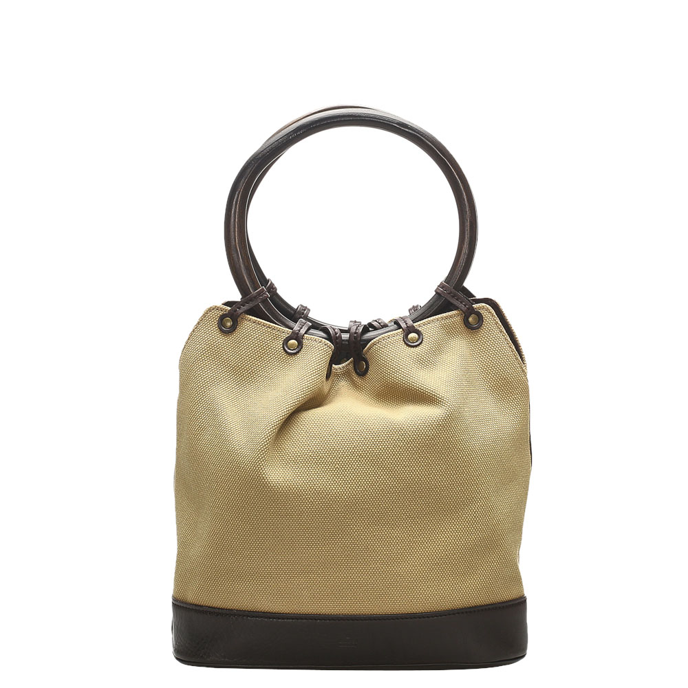 Gucci Beige Canvas Ring Handle Top Handle Bag
