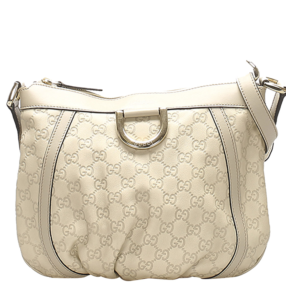 Gucci White Abbey D-Ring Gucissima Leather Crossbody Bag
