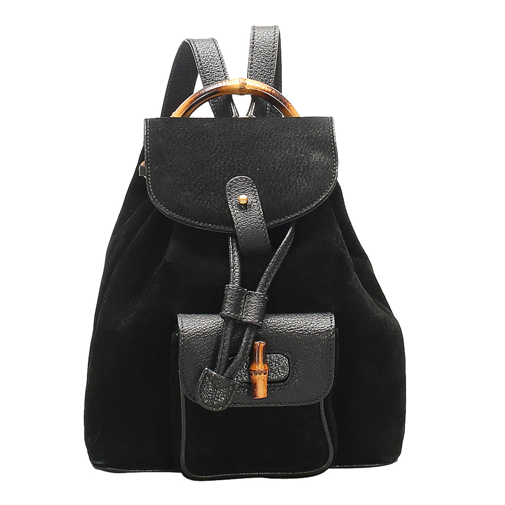 Gucci Black Suede Bamboo Backpack bag