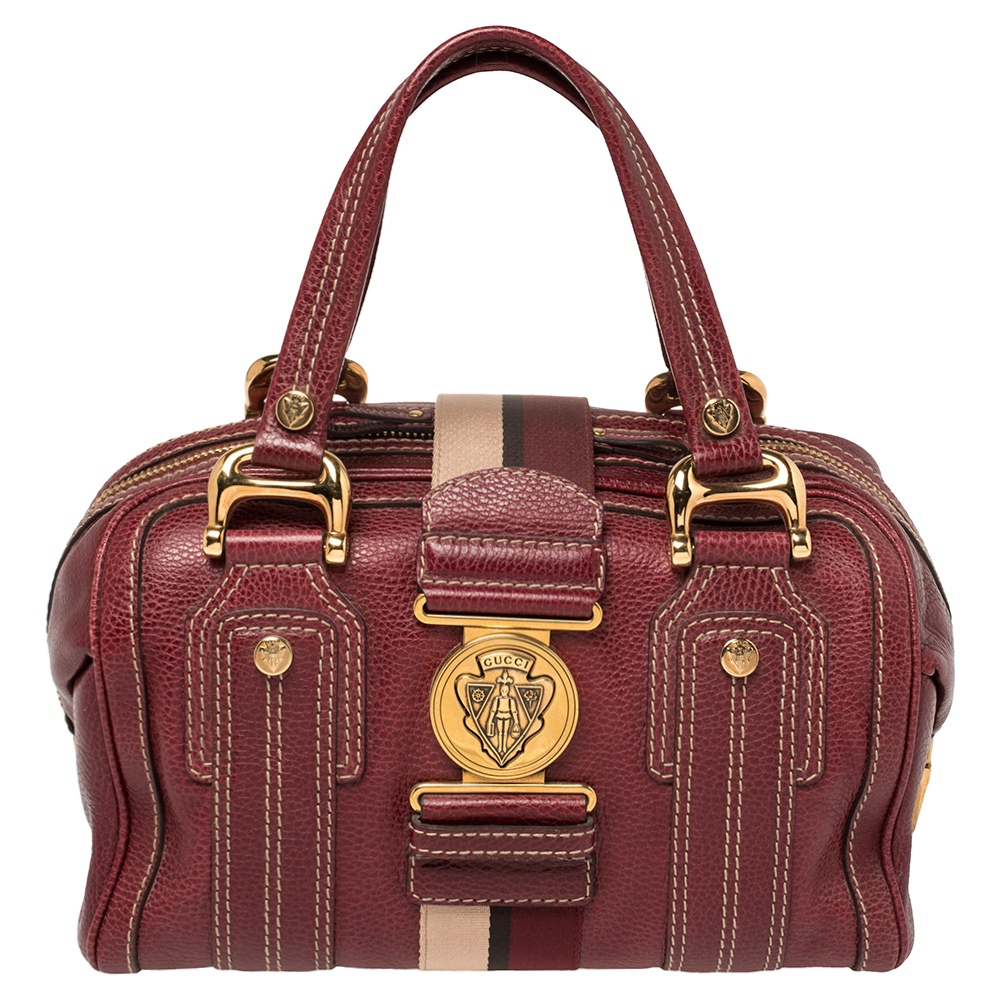 Gucci Red Grain Leather Medium Aviatrix Boston Bag