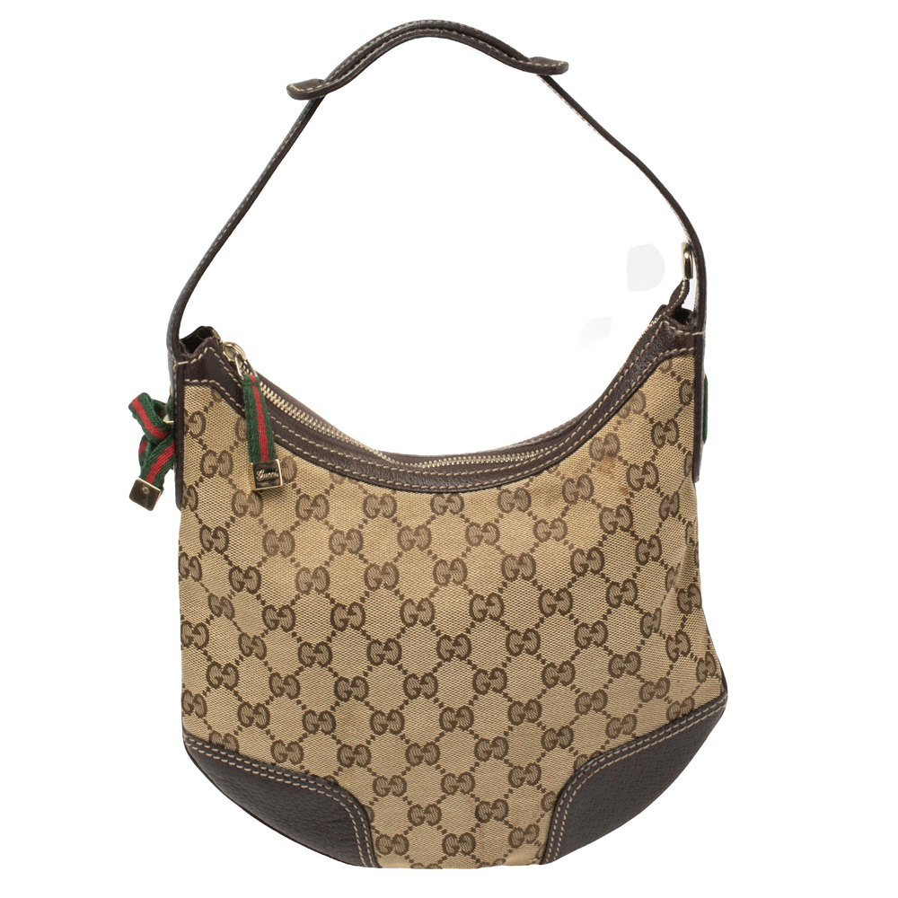 Gucci Beige/Ebony GG Canvas and Leather Small Princy Hobo