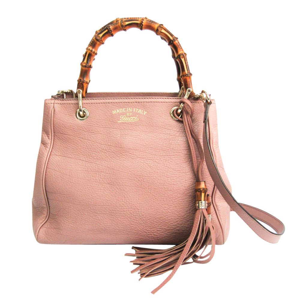 Gucci Pink Leather Shopper Bamboo Tote Bag