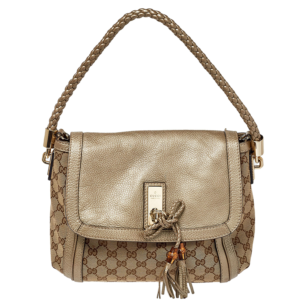 Gucci Beige/Metallic GG Canvas and Leather Medium Bella Shoulder Bag