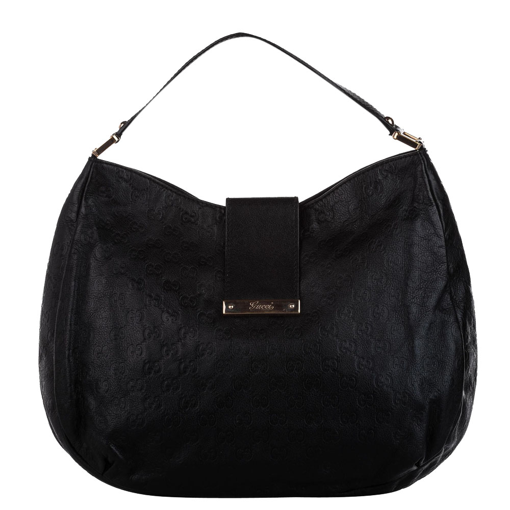 Gucci Black Guccissima New Calf Leather Hobo Bag