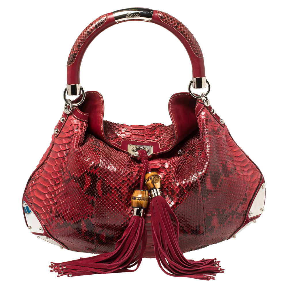 Gucci Red Python and Suede Large Babouska Indy Hobo