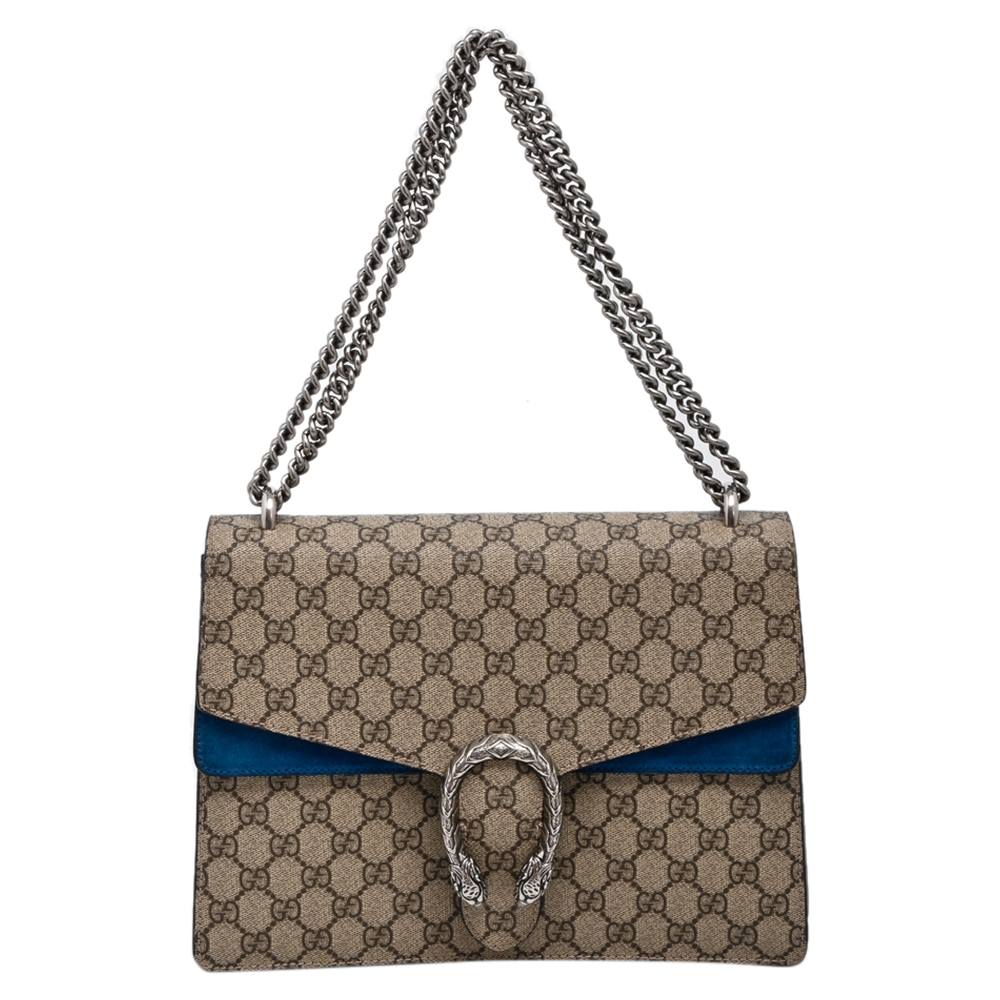 Gucci Brown/Blue GG Supreme Canvas Dionysus Medium Shoulder Bag