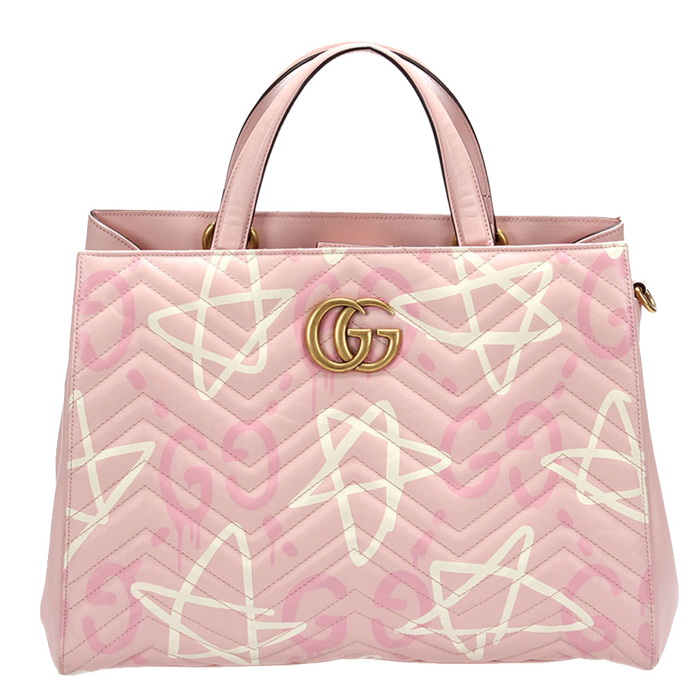 Gucci Pink Matelassé Leather GG Ghost Marmont Bag