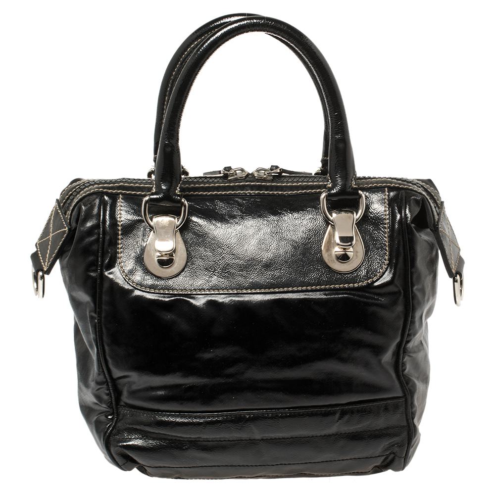 Gucci Black Coated Canvas And Leather Dialux Snow Glam Boston Bag