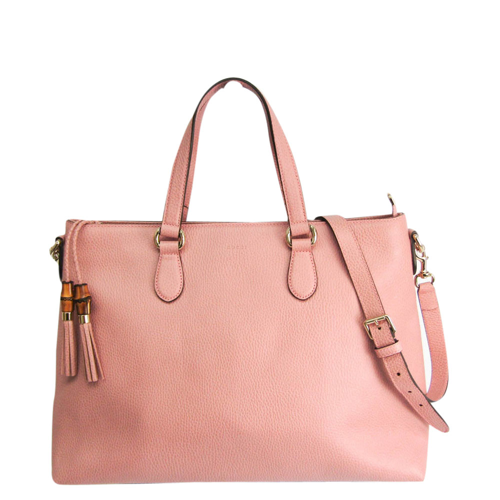 Gucci Pink Leather Bamboo Tote Bag
