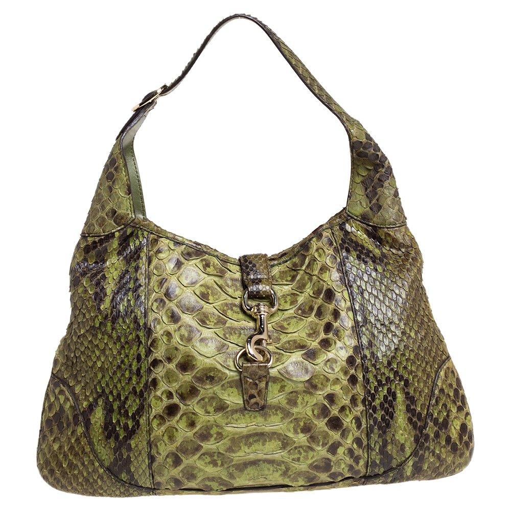 Gucci Green/Grey Python Leather Large Jackie O' Bouvier Hobo