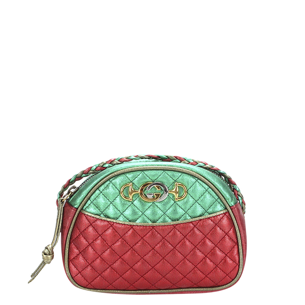 Gucci Red/Green Calf Leather Shoulder Bag