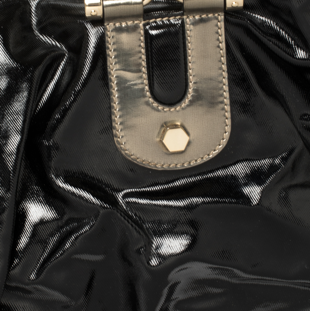 Gucci Black Coated Canvas And Leather Dialux Pop Bamboo Satchel