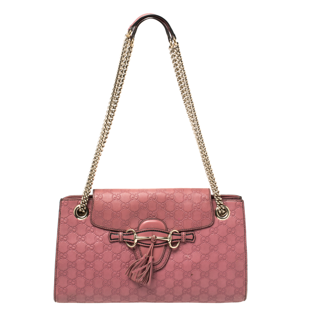 Gucci Pink Guccissima Leather Large Emily Chain Shoulder Bag