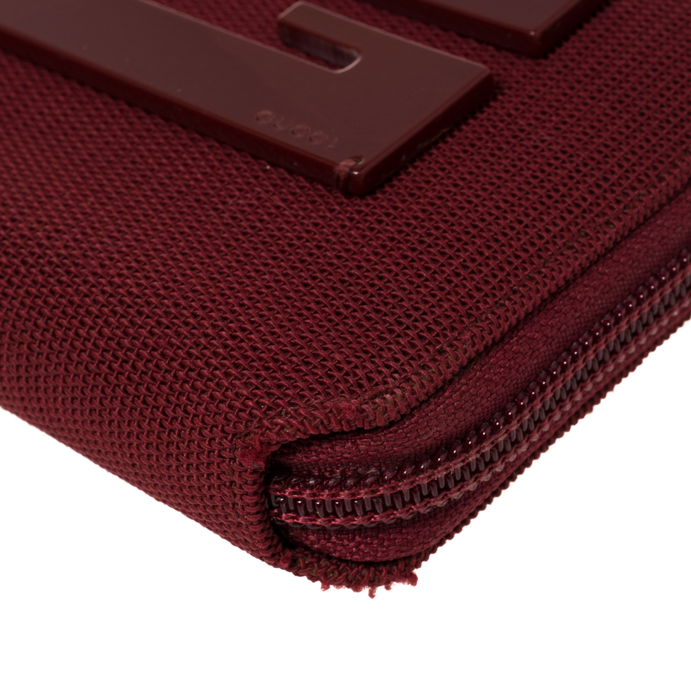 Gucci Red Canvas Logo Zip Around Compact Wallet