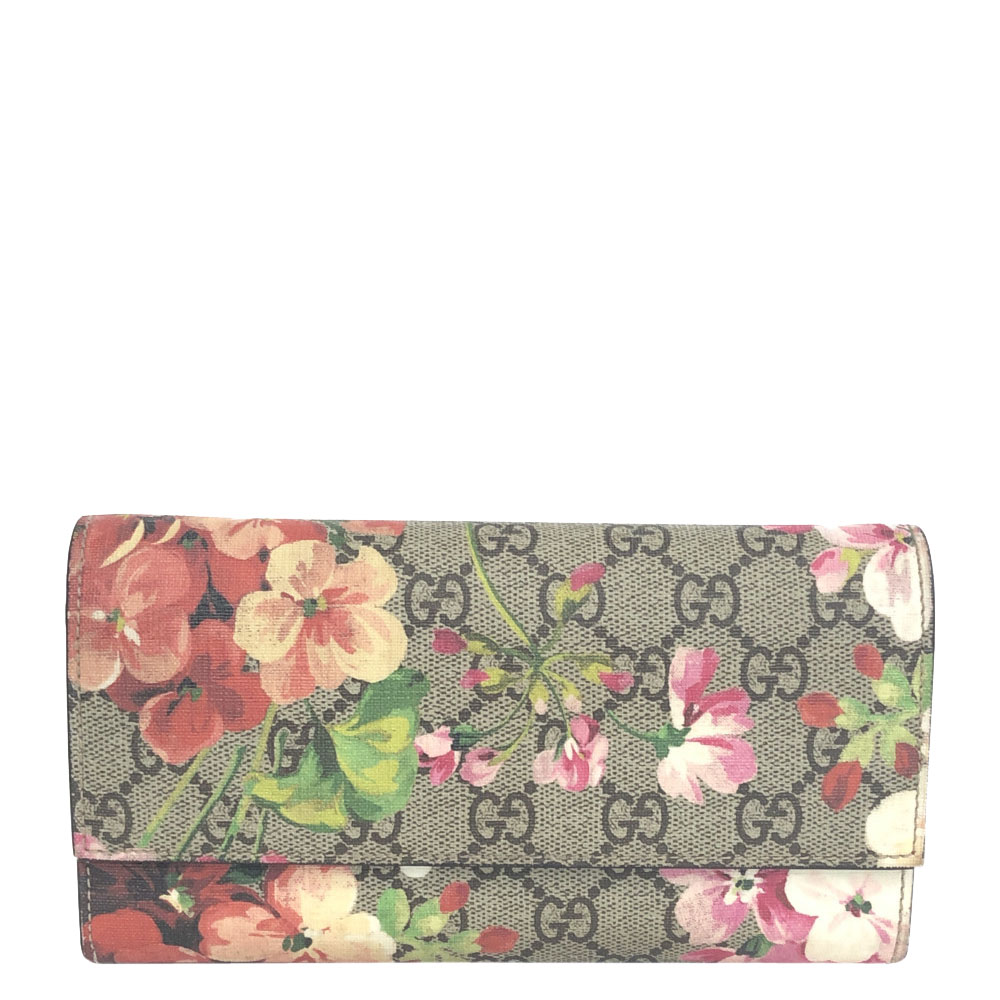 Gucci Beige/Brown GG Canvas Blooms Wallet