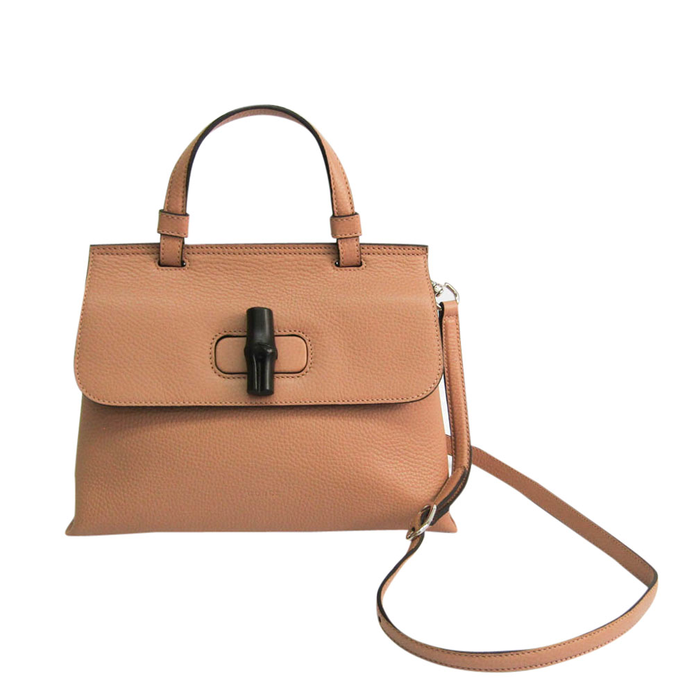 Gucci Beige/Pink Leather Bamboo Daily Top Handle Bag